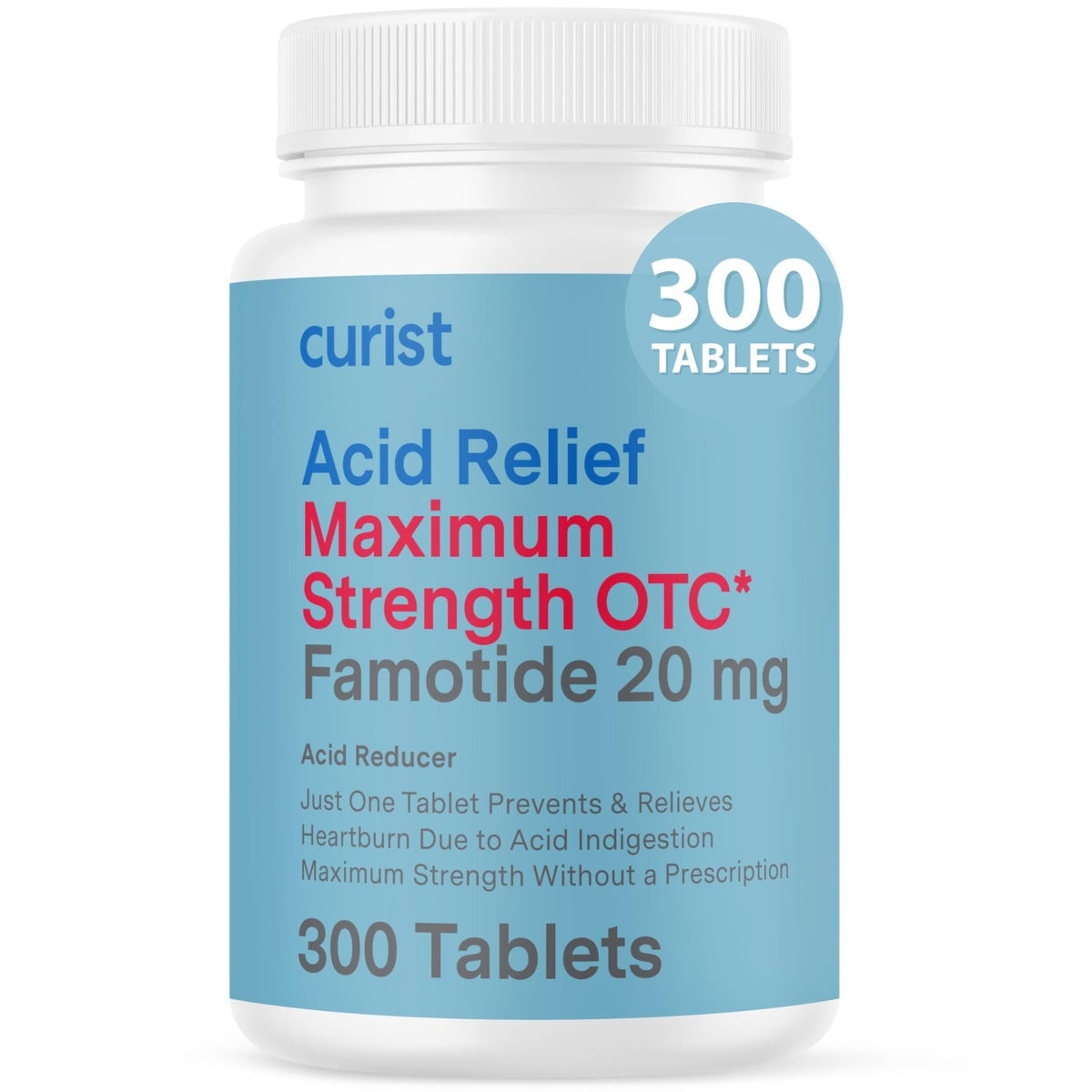 Curist Famotidine 20mg Bulk Pack (300 Count Tablets) Acid Reflux Medicine for Heartburn Relief - OTC Maximum Strength Stomach Acid Reducer - Anti Acid Relief Tablets for Indigestion Heartburn Relief - FENGGESTORE20