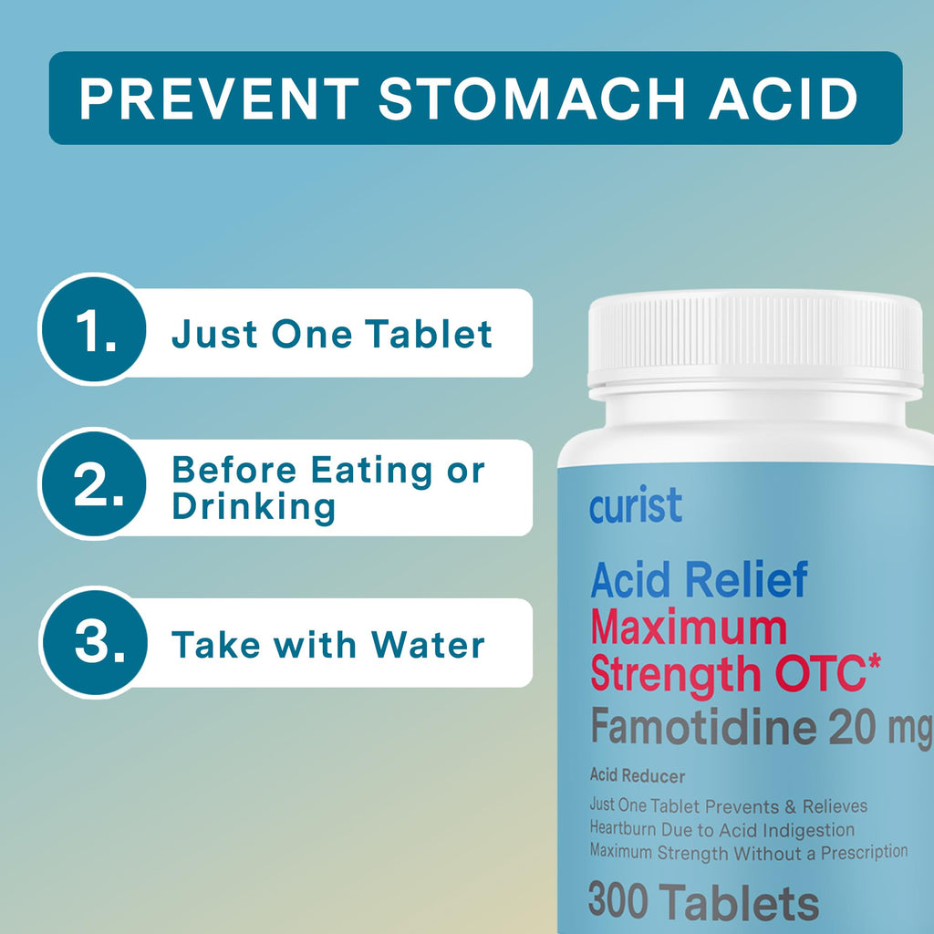 Curist Famotidine 20mg Bulk Pack (300 Count Tablets) Acid Reflux Medicine for Heartburn Relief - OTC Maximum Strength Stomach Acid Reducer - Anti Acid Relief Tablets for Indigestion Heartburn Relief - FENGGESTORE20