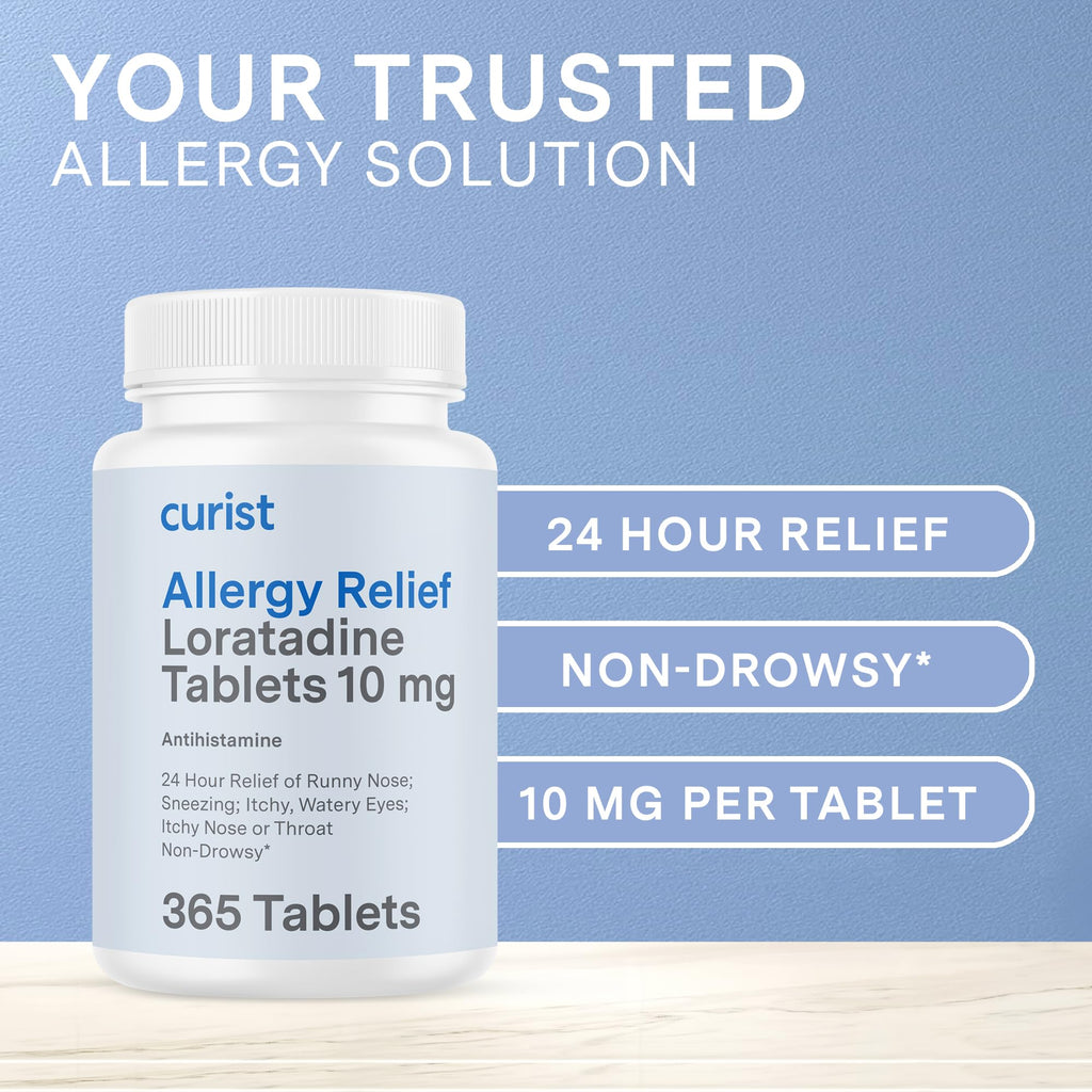 Curist Loratadine 10mg 365 Count - All Day Non Drowsy Allergy Medicine - 24 Hour Antihistamine Tablets for Runny Nose, Itchy Eyes, & Sneezing - Indoor & Outdoor Allergy Medicine for Adults - FENGGESTORE20