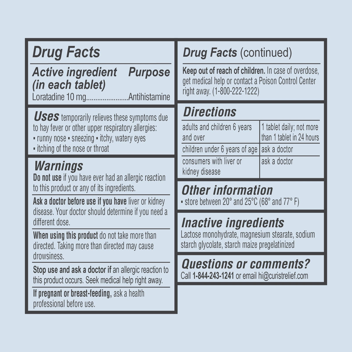 Curist Loratadine 10mg 365 Count - All Day Non Drowsy Allergy Medicine - 24 Hour Antihistamine Tablets for Runny Nose, Itchy Eyes, & Sneezing - Indoor & Outdoor Allergy Medicine for Adults - FENGGESTORE20