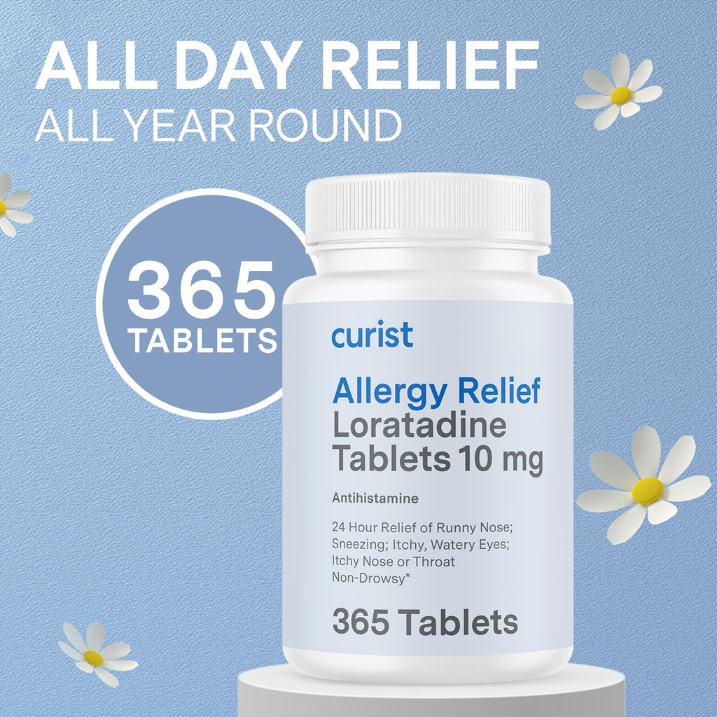 Curist Loratadine 10mg 365 Count - All Day Non Drowsy Allergy Medicine - 24 Hour Antihistamine Tablets for Runny Nose, Itchy Eyes, & Sneezing - Indoor & Outdoor Allergy Medicine for Adults - FENGGESTORE20