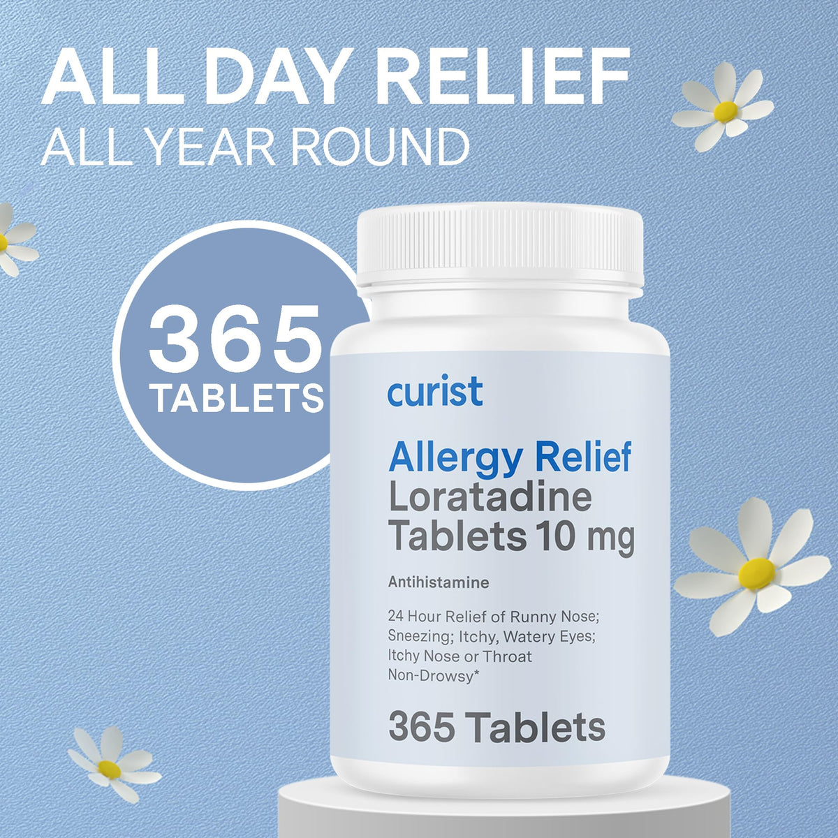 Curist Loratadine 10mg 365 Count - All Day Non Drowsy Allergy Medicine - 24 Hour Antihistamine Tablets for Runny Nose, Itchy Eyes, & Sneezing - Indoor & Outdoor Allergy Medicine for Adults - FENGGESTORE20
