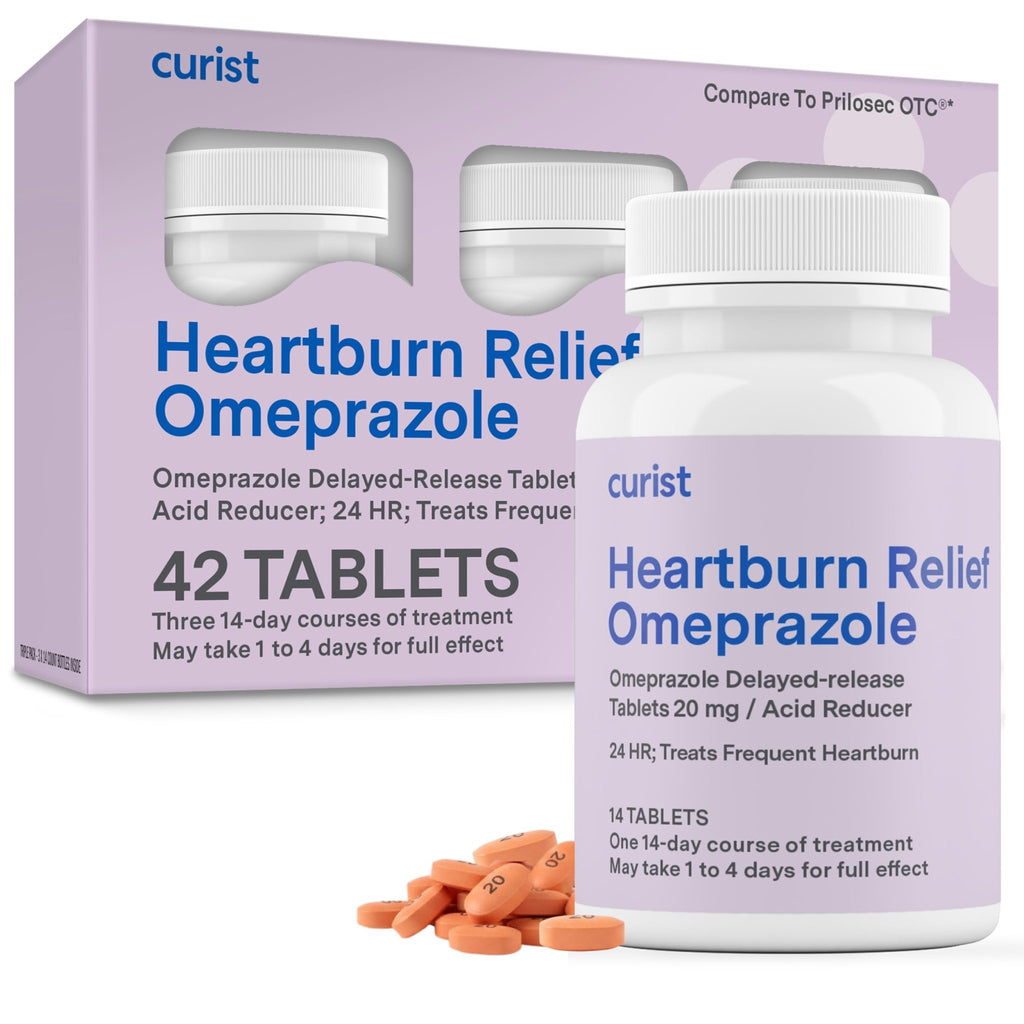 Curist Omeprazole 20mg Tablets - 42 Count Delayed-Release Tablets - Acid Reflux Medicine for Heartburn Relief - FENGGESTORE20