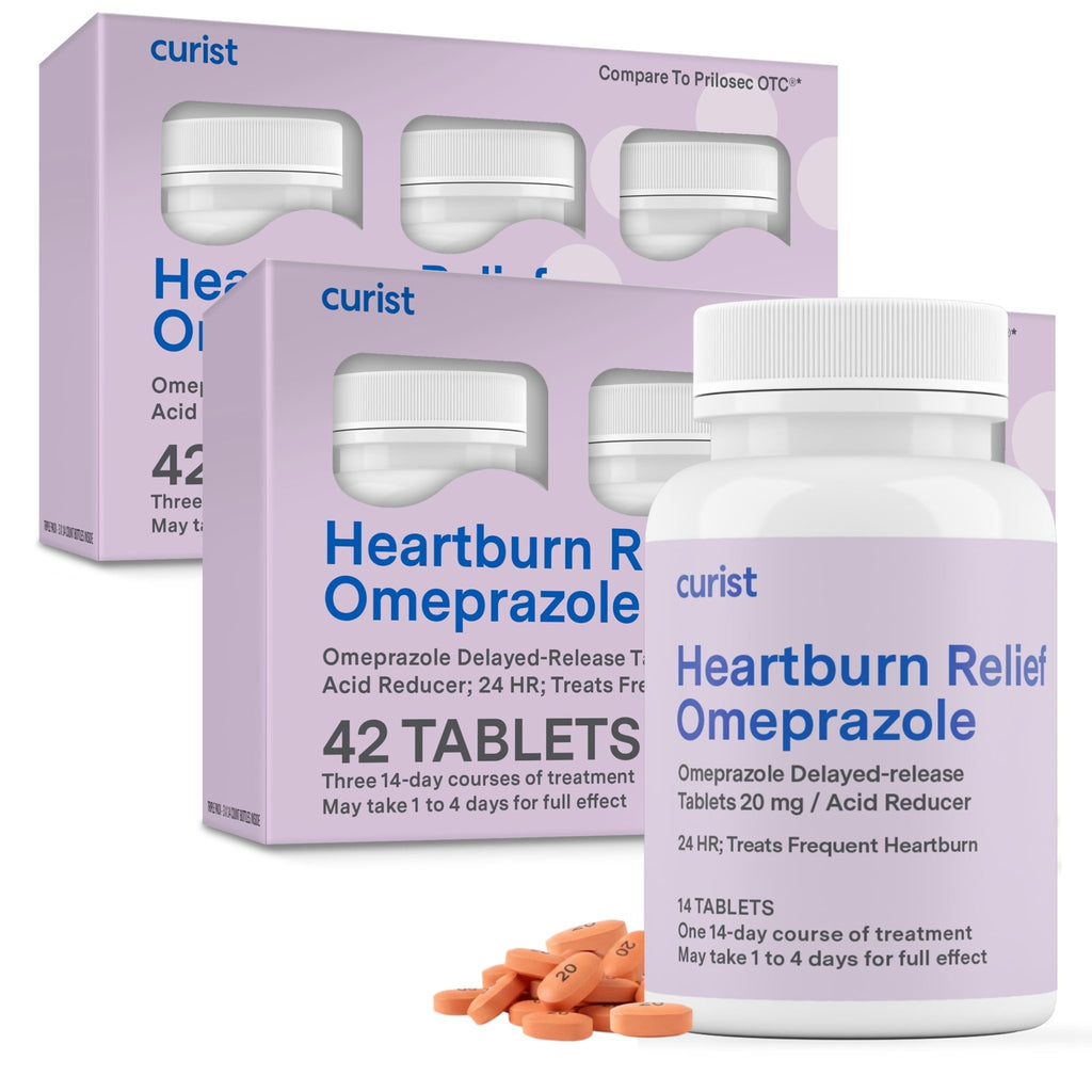 Curist Omeprazole 20mg Tablets Bulk Pack - 84Count Delayed-Release Tablets - Acid Reflux Medicine for Heartburn Relief (2 Pack of 42 Tablets - 84 Total) - FENGGESTORE20