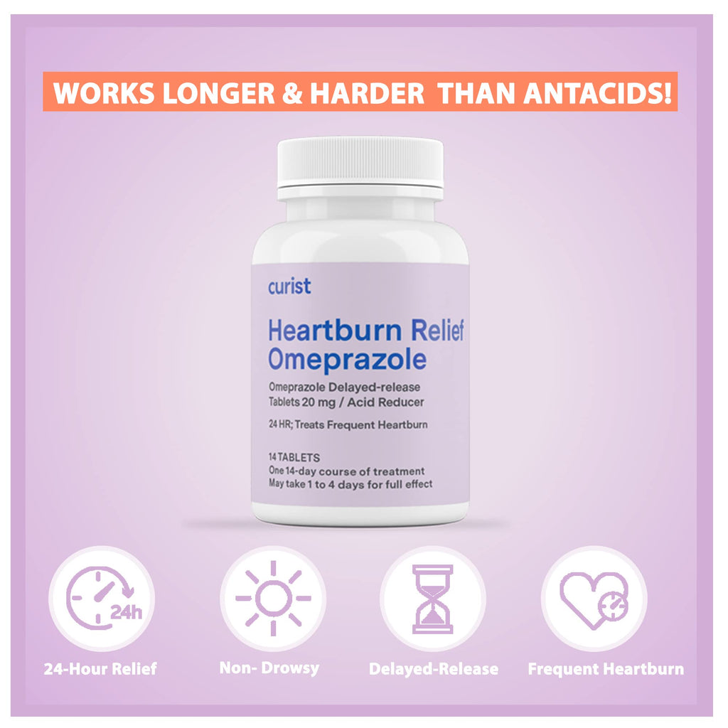 Curist Omeprazole 20mg Tablets Bulk Pack - 84Count Delayed-Release Tablets - Acid Reflux Medicine for Heartburn Relief (2 Pack of 42 Tablets - 84 Total) - FENGGESTORE20