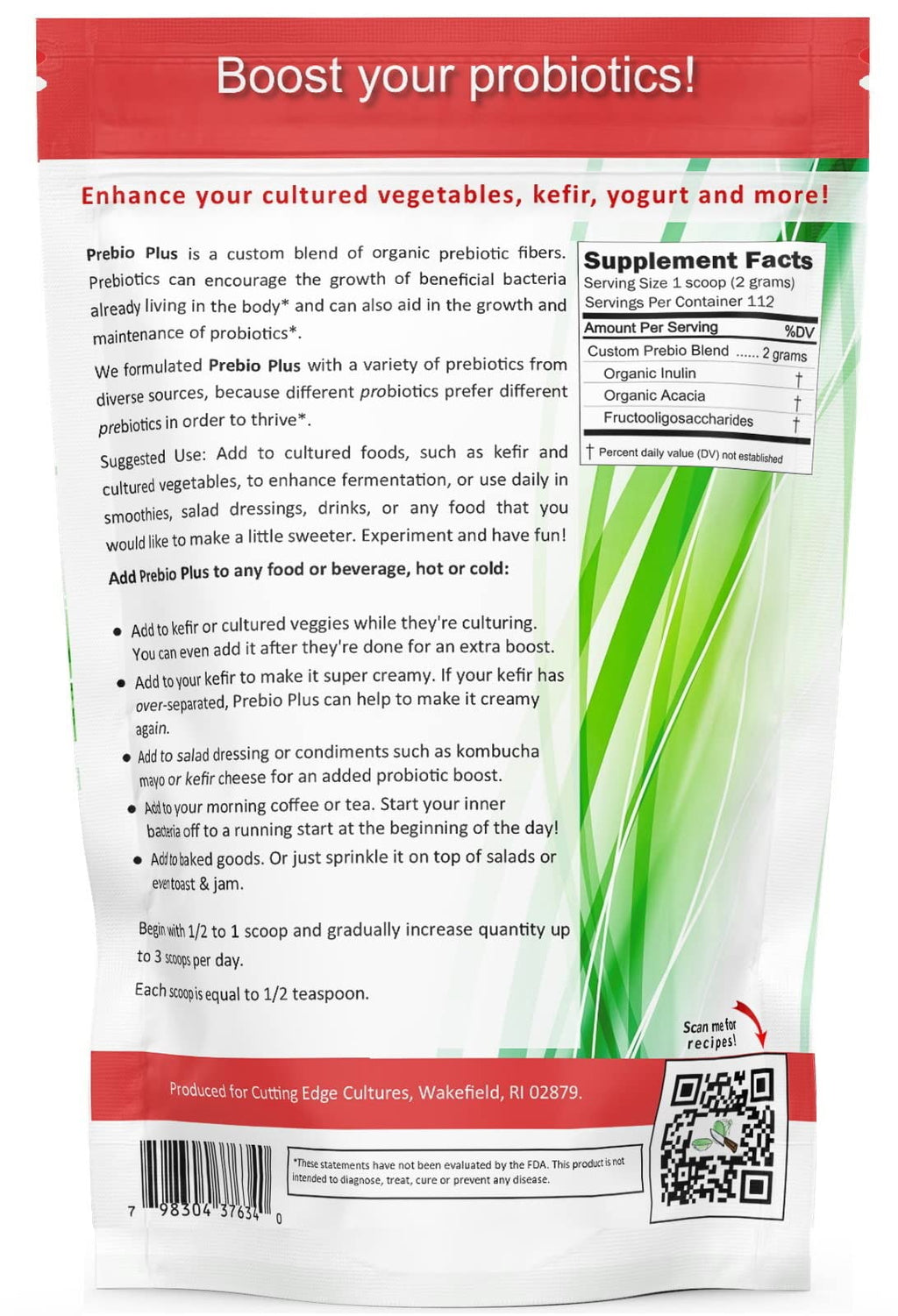 Cutting Edge Cultures Prebio Plus Prebiotic Fiber Powder Best Custom Blend of Organic Prebiotic Fibers Dietary Supplement 8 oz - FENGGESTORE20