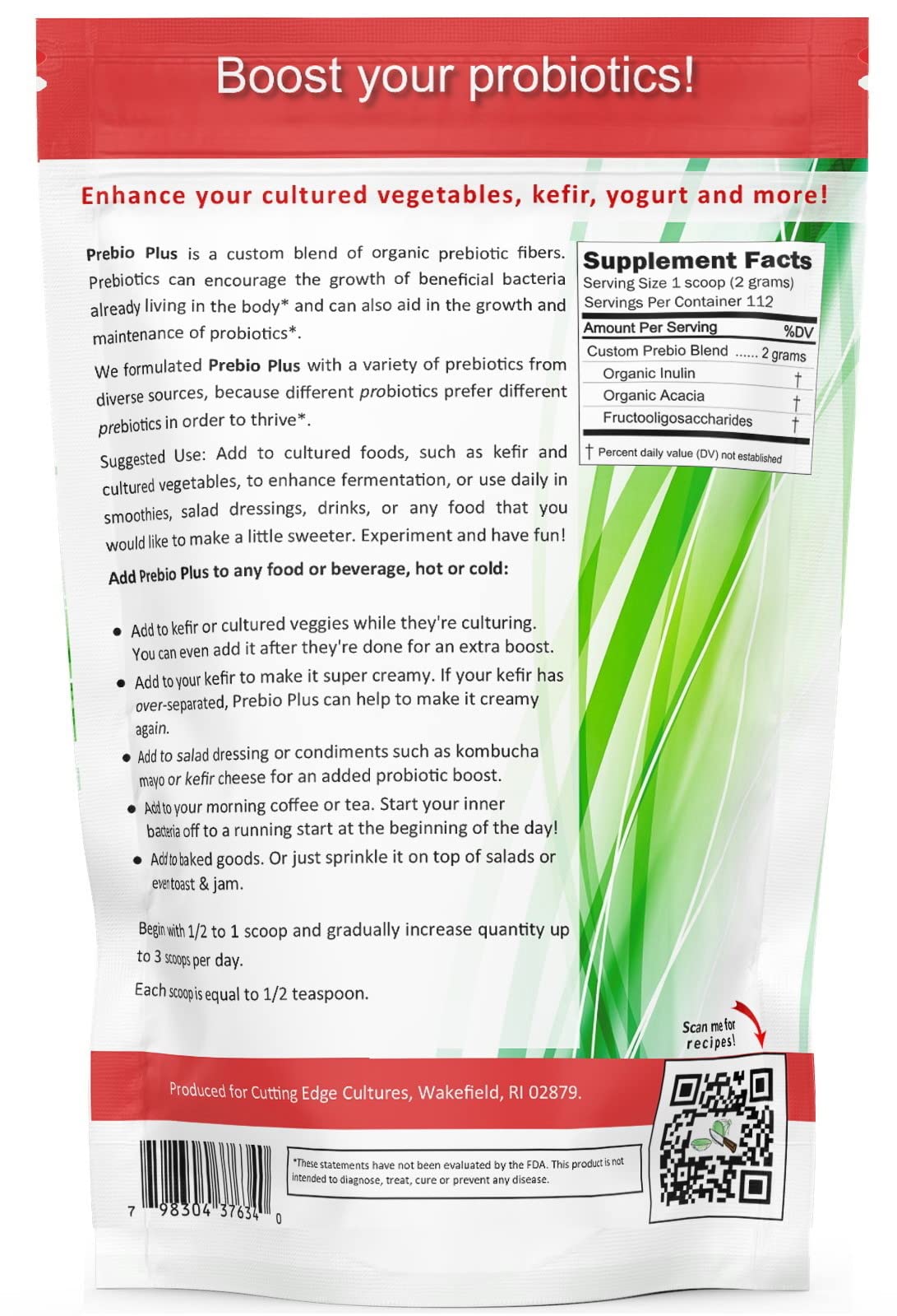 Cutting Edge Cultures Prebio Plus Prebiotic Fiber Powder Best Custom Blend of Organic Prebiotic Fibers Dietary Supplement 8 oz - FENGGESTORE20