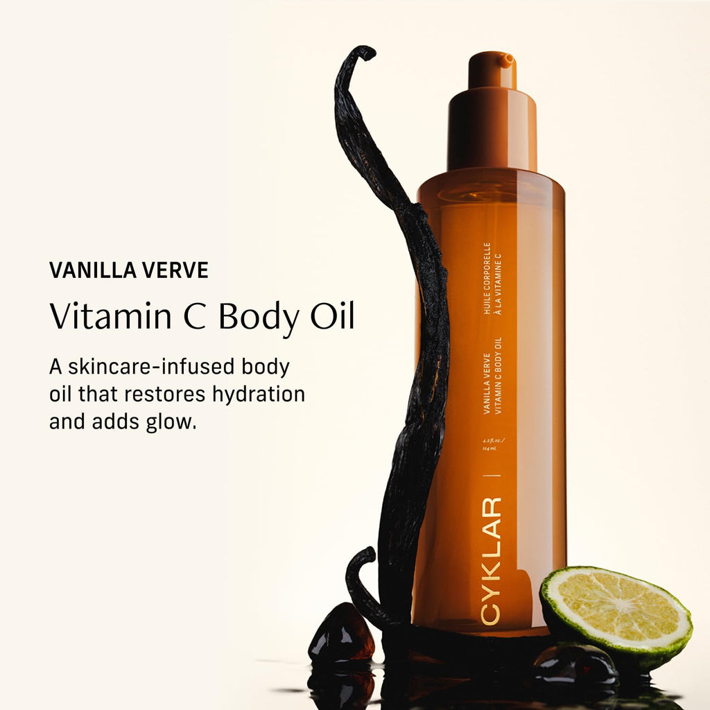 CYKLAR Vitamin C Body Oil for Women and Men. Moisturizing Vanilla Verve Scented Body Serum for Glowing Skin. Nourishing - FENGGESTORE20
