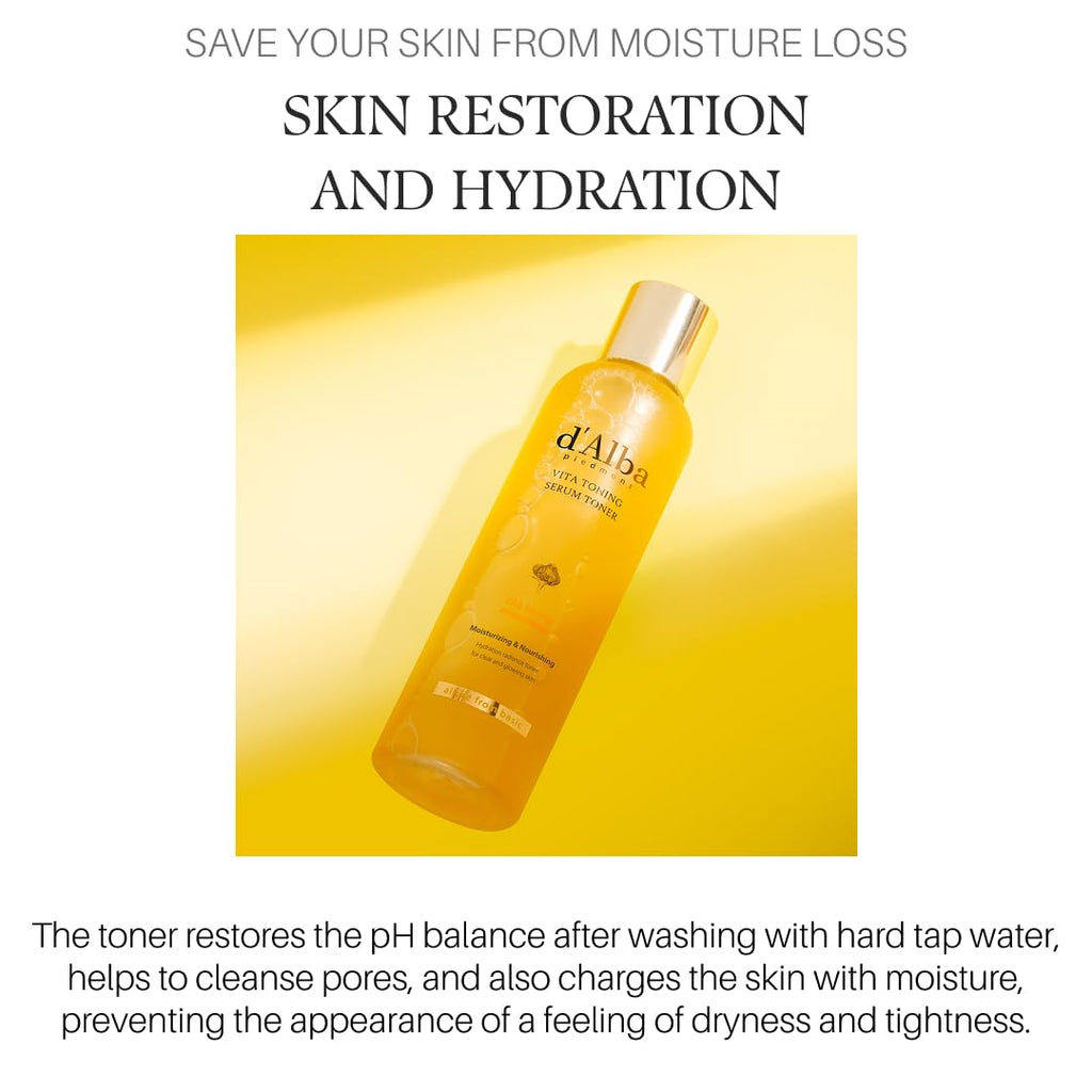d'alba Piedmont White Truffle Vita Toning Serum Toner, Glass Skin with Double Vitamin Skincare, Face Moisturizer, (6.09 fl. oz) - FENGGESTORE20
