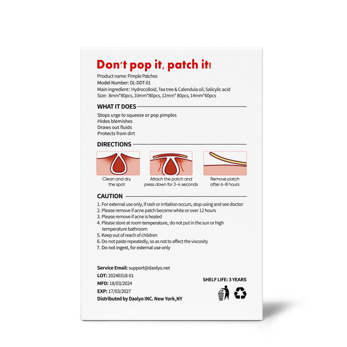Daolyo Pimple Patches for Face, 4 Size 300 Counts Acne Patches, Hydrocolloid Patches - FENGGESTORE20