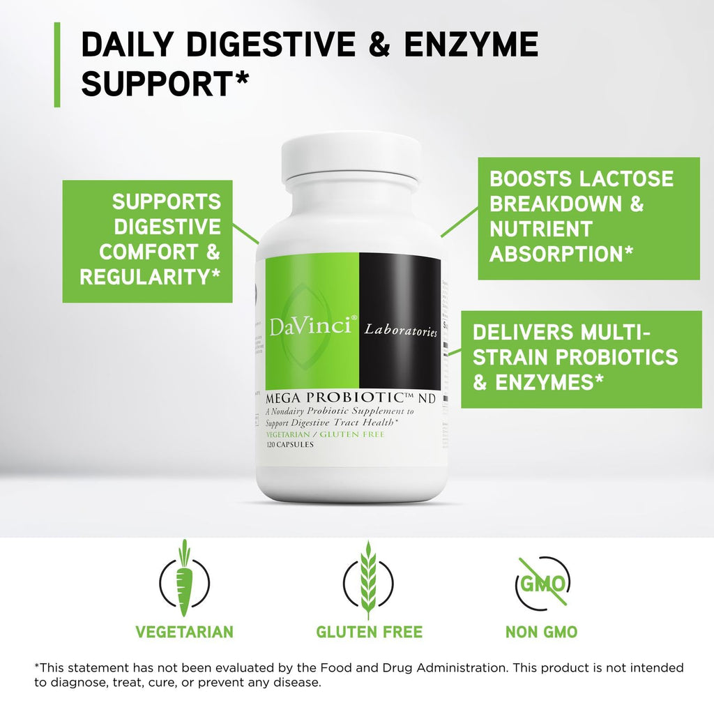 DAVINCI Labs Mega Probiotic ND - Non-Dairy Probiotic Supplement Supports Gut, Digestive & Brain Health* - Gut Health Support Supplement - FENGGESTORE20