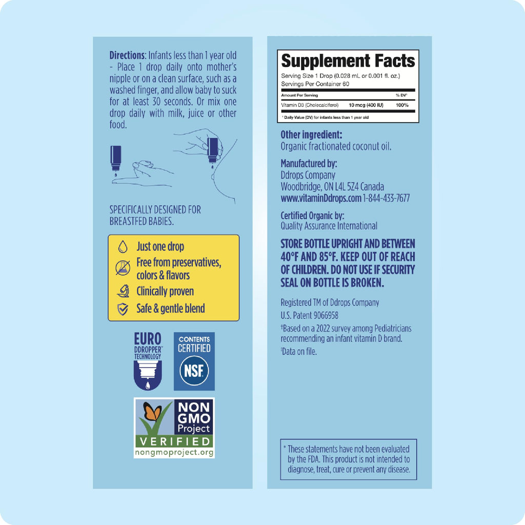 Ddrops Baby 400 IU, Vitamin D, 60 Drops 1.7mL (0.06 Fl. Oz (Pack of 1)) - FENGGESTORE20