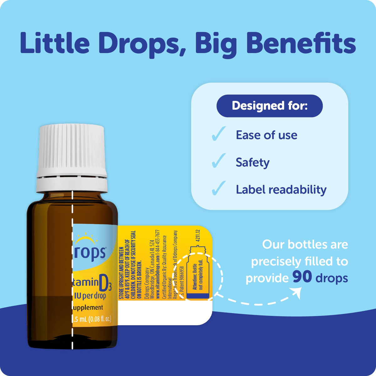 Ddrops Baby 400 IU, Vitamin D, 90 Drops 2.5mL (0.08 Fl. Oz (Pack of 1)) - FENGGESTORE20
