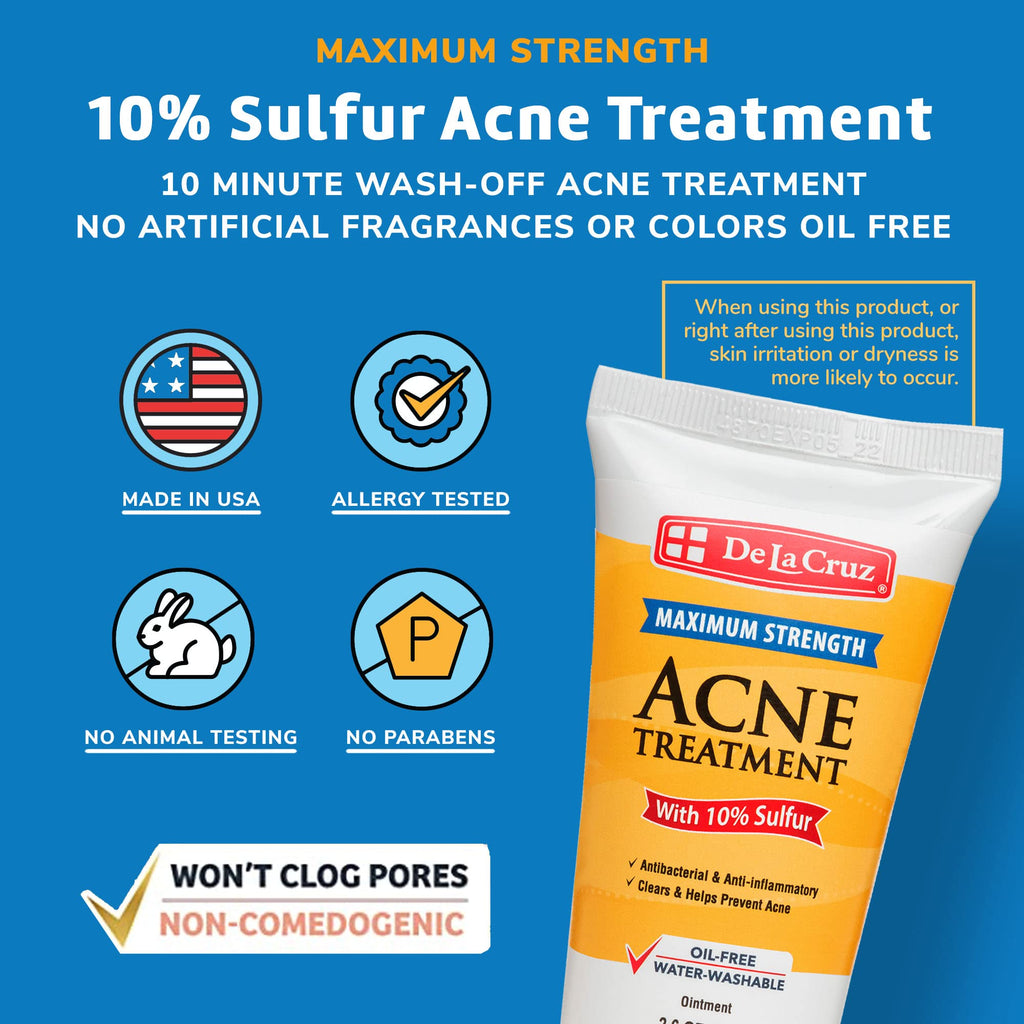 De La Cruz Sulfur Ointment - Cystic Acne Treatment for Face and Body - Daily 10 Min Spot Treatment Mask - Safe and Effective Game Changing Hormonal Acne - FENGGESTORE20