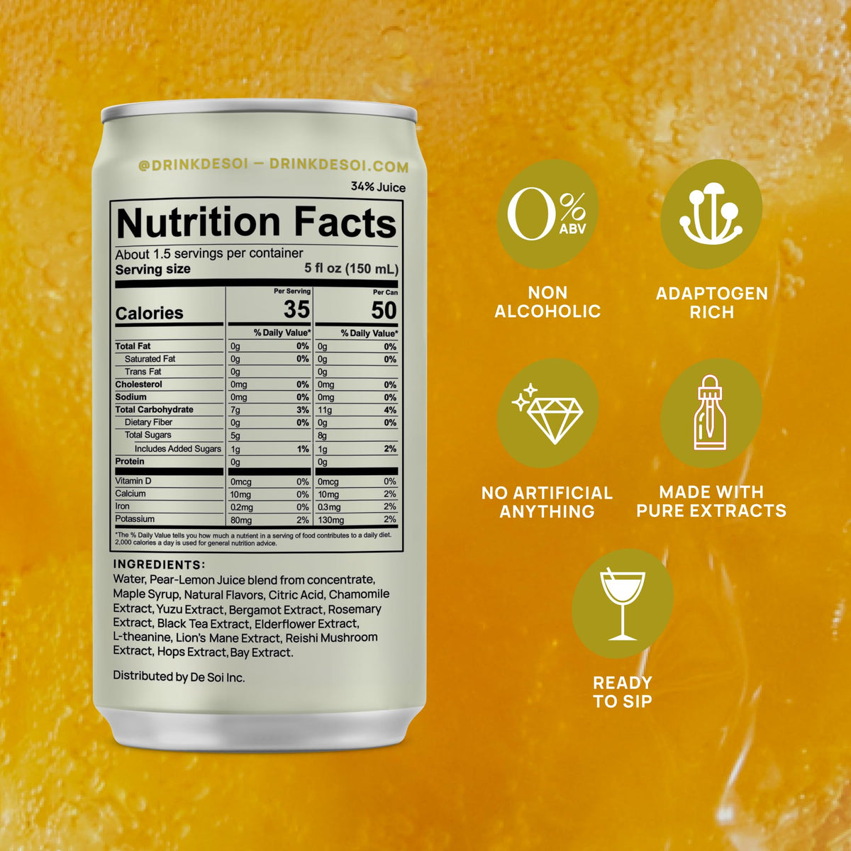 De Soi Golden Hour Mocktails NA Drinks 8 fl oz (12-pack) - Adaptogen Drink, Sparkling Drink with Calming Botanicals, Mocktail Drinks, Gluten Free, No Artificial Flavors - FENGGESTORE20