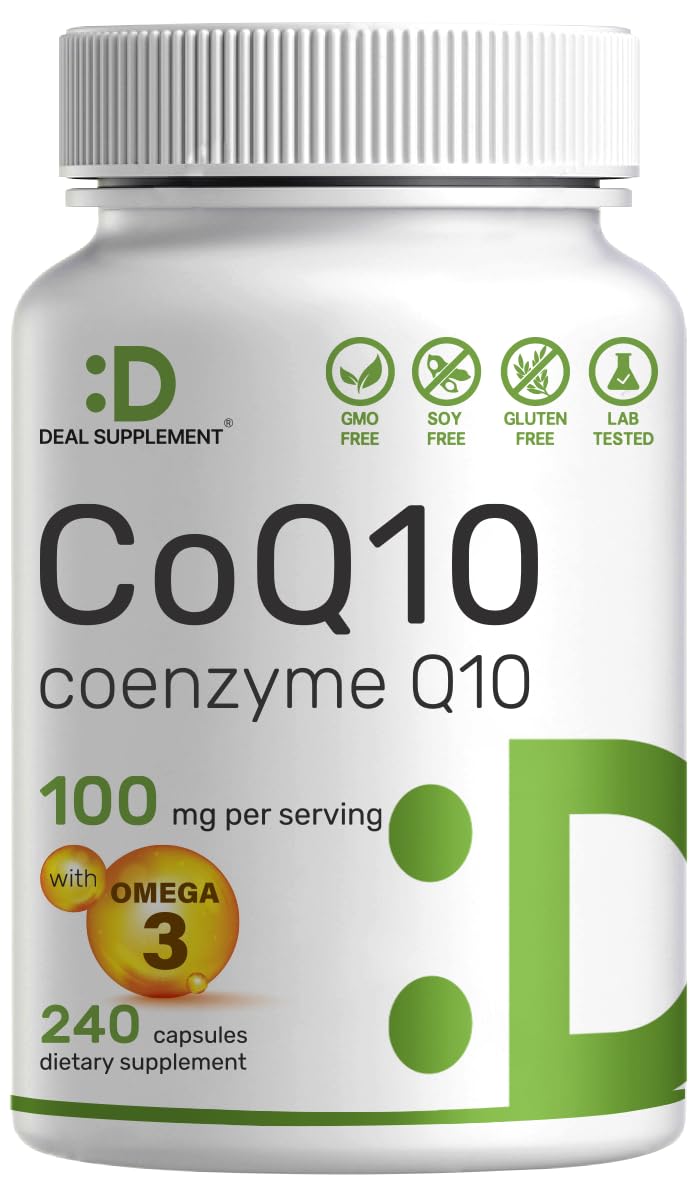 DEAL SUPPLEMENT CoQ10 100mg with Omega 3 100mg, 240 Capsules | Bioavailable Coenzyme Q10 Formula | Non-GMO - FENGGESTORE20