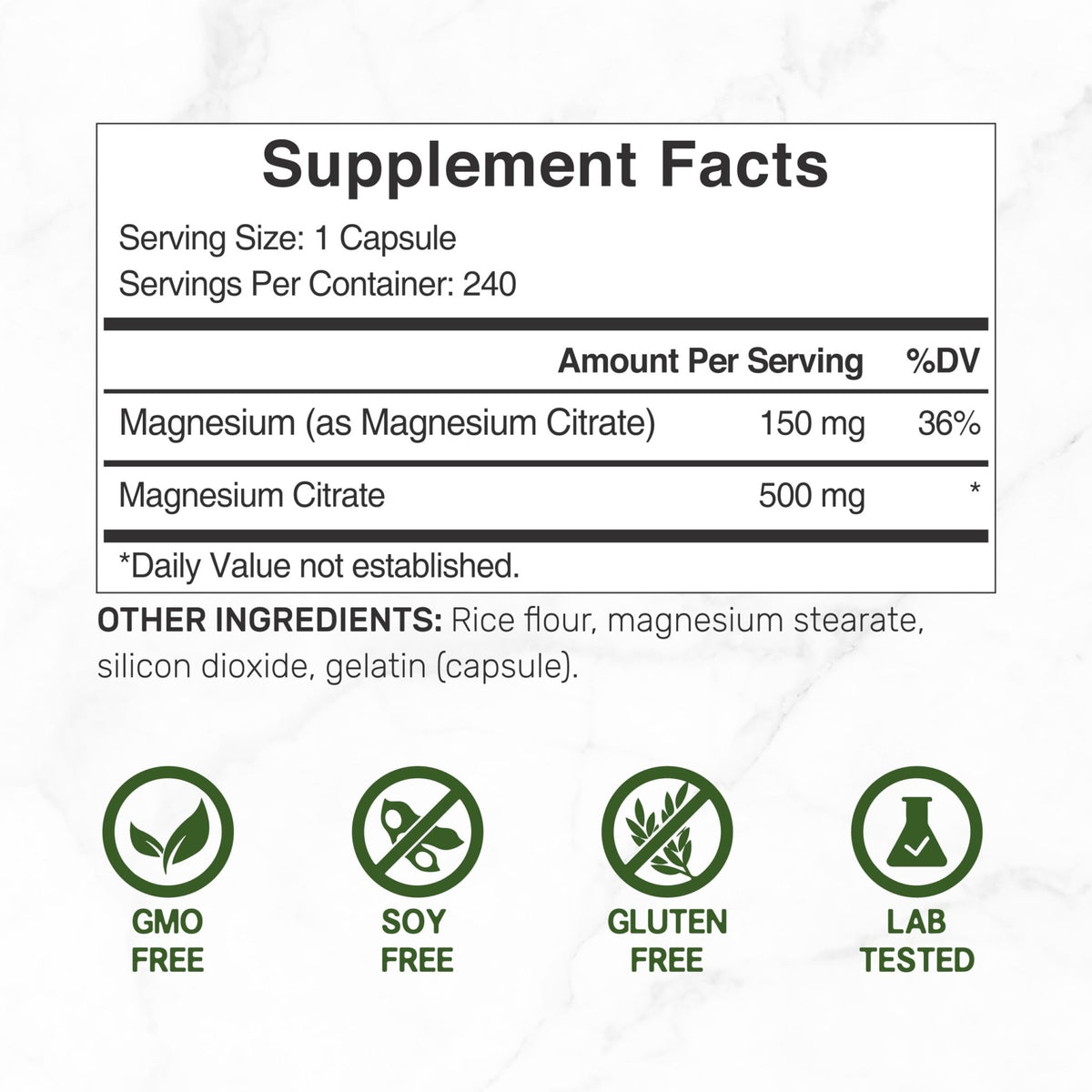 DEAL SUPPLEMENT Magnesium Citrate 500mg, 240 Capsules | Easily Absorbed, Purified Trace Mineral – One a Day, Non-GMO - FENGGESTORE20