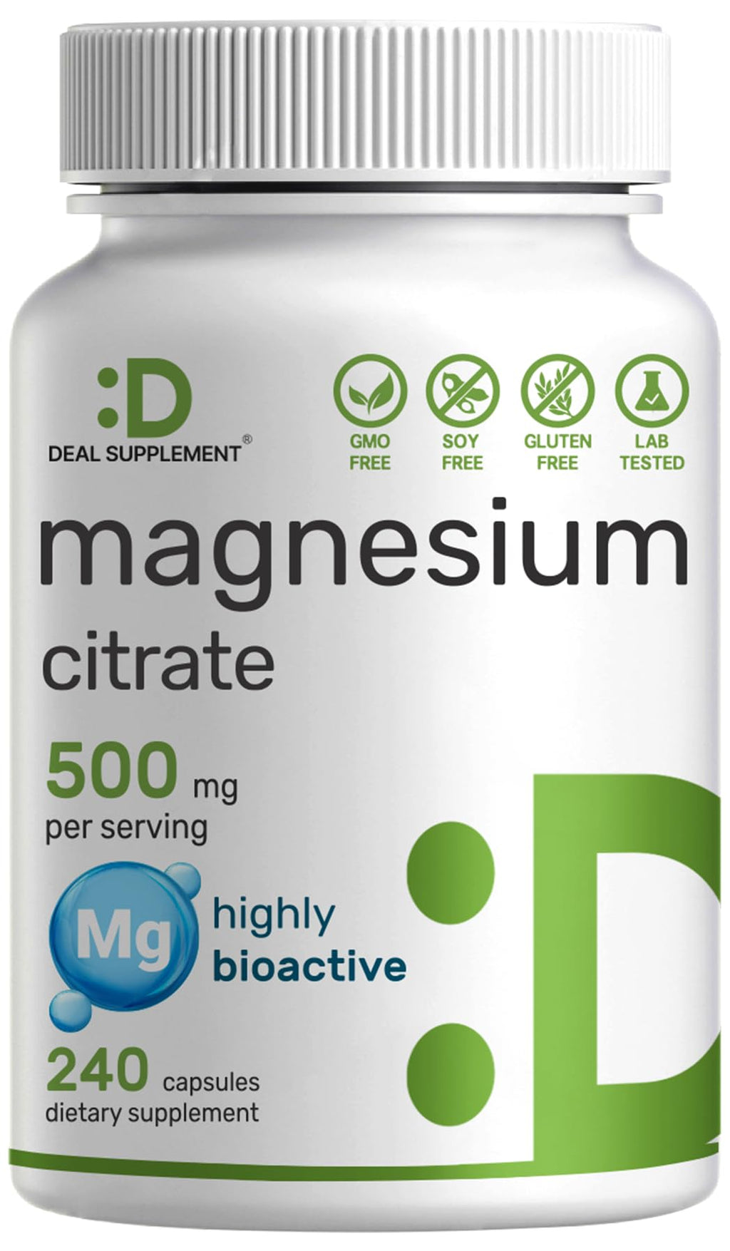 DEAL SUPPLEMENT Magnesium Citrate 500mg, 240 Capsules | Easily Absorbed, Purified Trace Mineral – One a Day, Non-GMO - FENGGESTORE20
