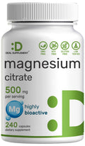 DEAL SUPPLEMENT Magnesium Citrate 500mg, 240 Capsules | Easily Absorbed, Purified Trace Mineral – One a Day, Non-GMO - FENGGESTORE20