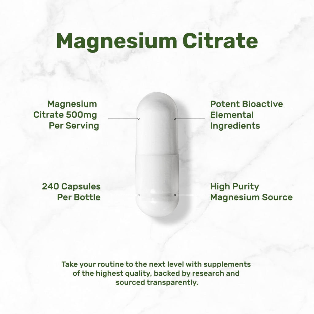 DEAL SUPPLEMENT Magnesium Citrate 500mg, 240 Capsules | Easily Absorbed, Purified Trace Mineral – One a Day, Non-GMO - FENGGESTORE20