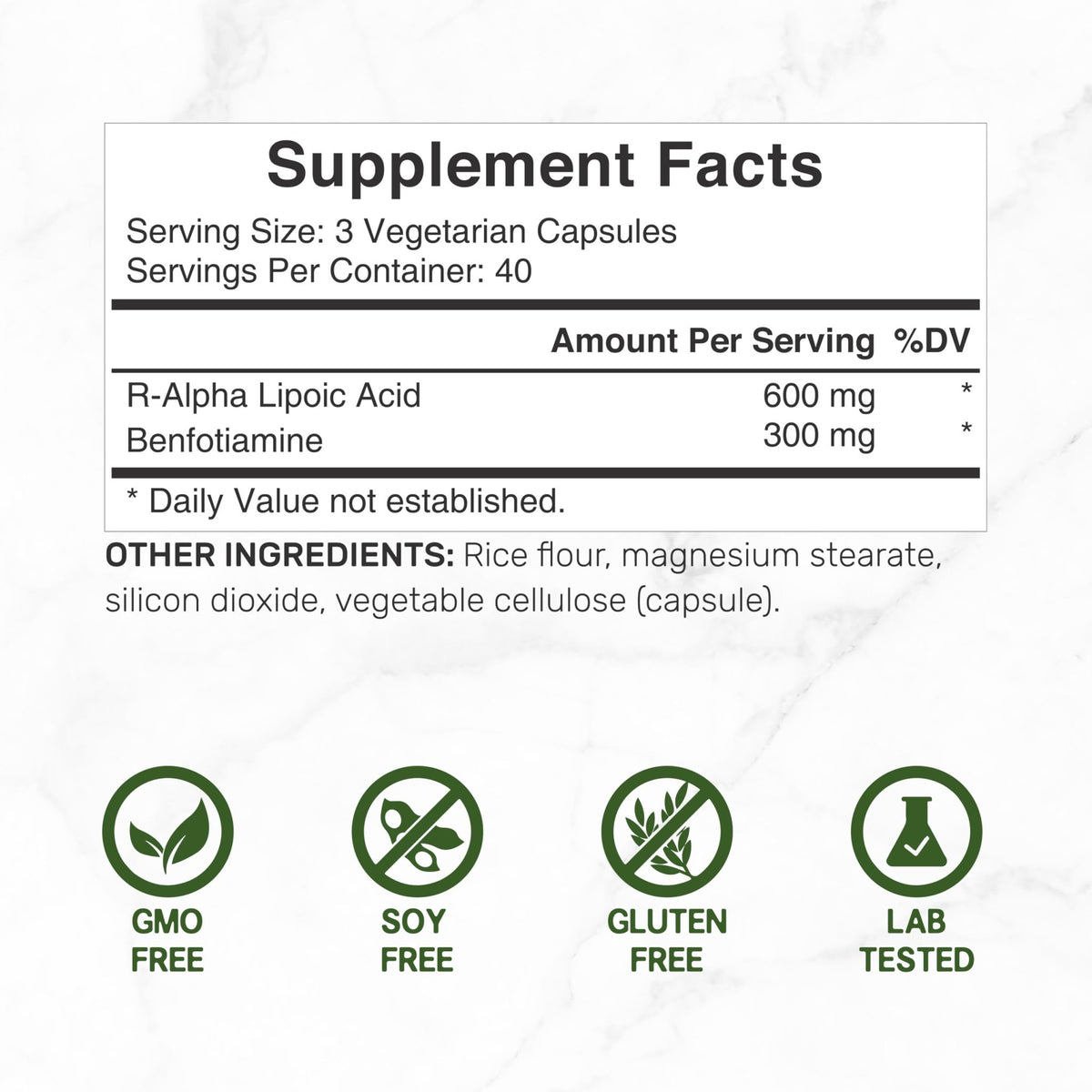 DEAL SUPPLEMENT R Alpha Lipoic Acid 600mg with Benfotiamine 300mg Per Serving, 120 Veggie Capsules – 200mg R-ALA Per Capsule – Antioxidant Supplement - FENGGESTORE20