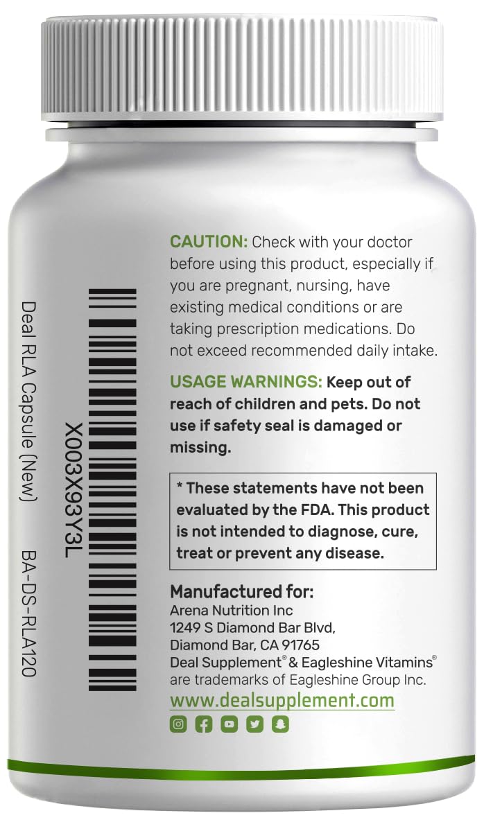 DEAL SUPPLEMENT R Alpha Lipoic Acid 600mg with Benfotiamine 300mg Per Serving, 120 Veggie Capsules – 200mg R-ALA Per Capsule – Antioxidant Supplement - FENGGESTORE20