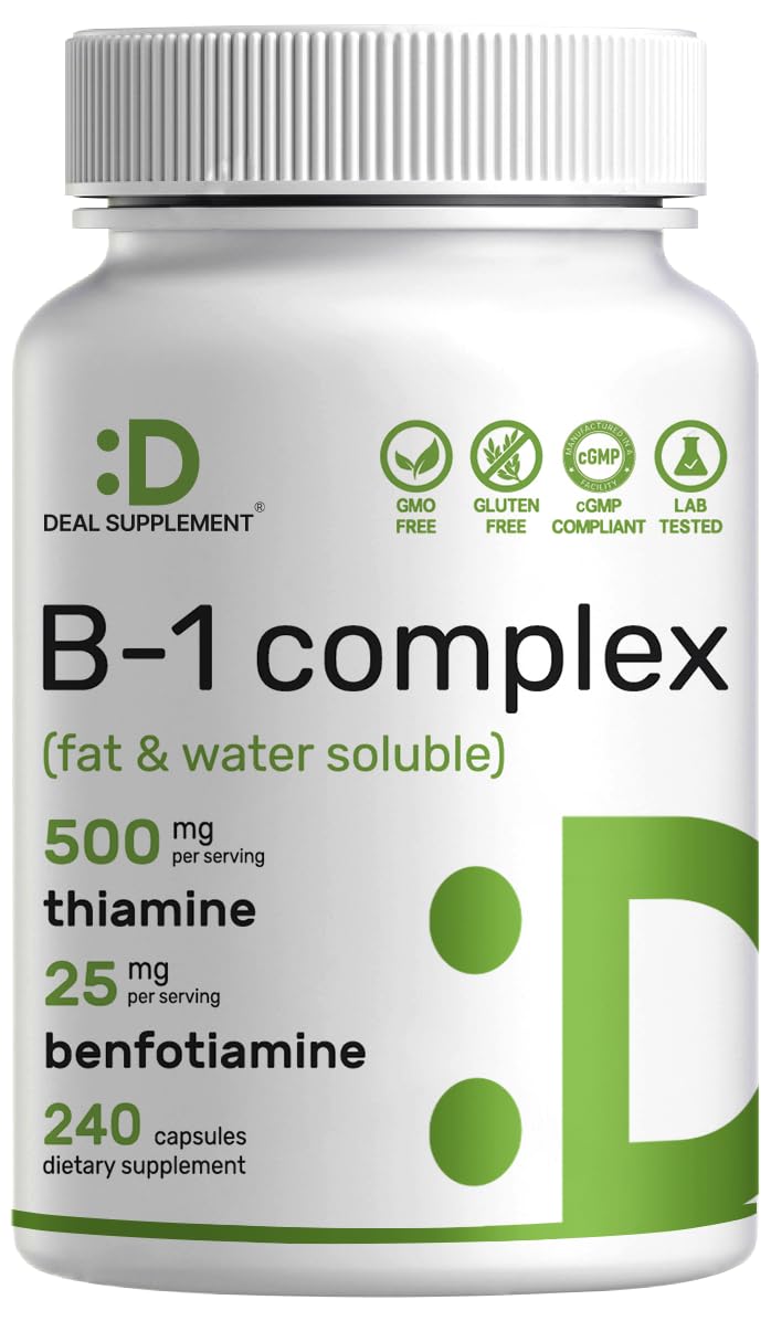 DEAL SUPPLEMENT Vitamin B1 500mg with Benfotiamine, 240 Capsules – 2 in 1 Enhanced Formula – Fat & Water Soluble Thiamine B1 Supplement - FENGGESTORE20