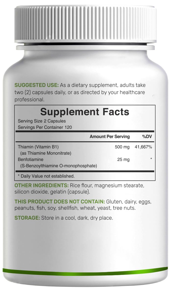 DEAL SUPPLEMENT Vitamin B1 500mg with Benfotiamine, 240 Capsules – 2 in 1 Enhanced Formula – Fat & Water Soluble Thiamine B1 Supplement - FENGGESTORE20