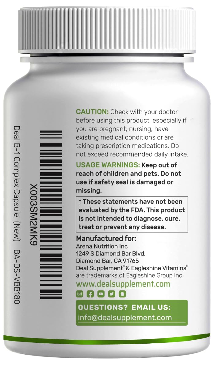DEAL SUPPLEMENT Vitamin B1 500mg with Benfotiamine, 240 Capsules – 2 in 1 Enhanced Formula – Fat & Water Soluble Thiamine B1 Supplement - FENGGESTORE20