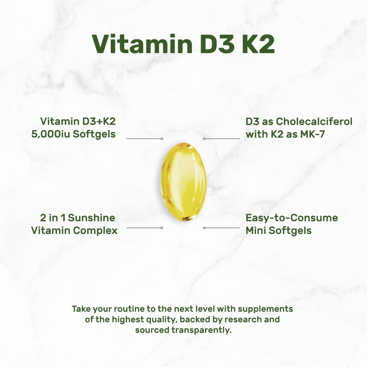 DEAL SUPPLEMENT Vitamin D3 5,000 IU + K2 MK7 Softgels, 250 Count | 2-in-1 Complex | Easy to Swallow - FENGGESTORE20