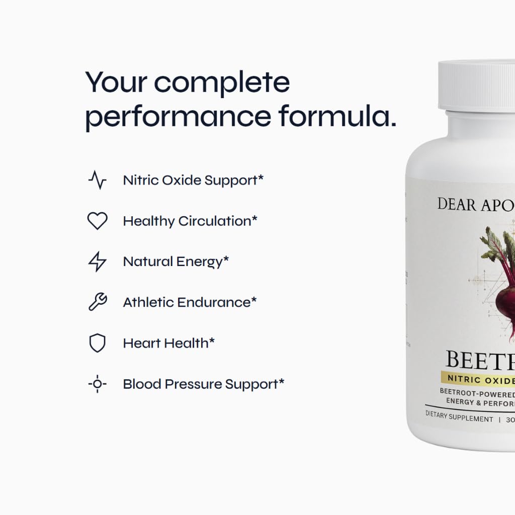 Dear Apothecary Organic Beetroot Capsules | 1300mg Beet Root Powder | Nitric Oxide Precursor | 60 Vegetarian Capsules | Non-GMO, Gluten Free, Vegan - FENGGESTORE20