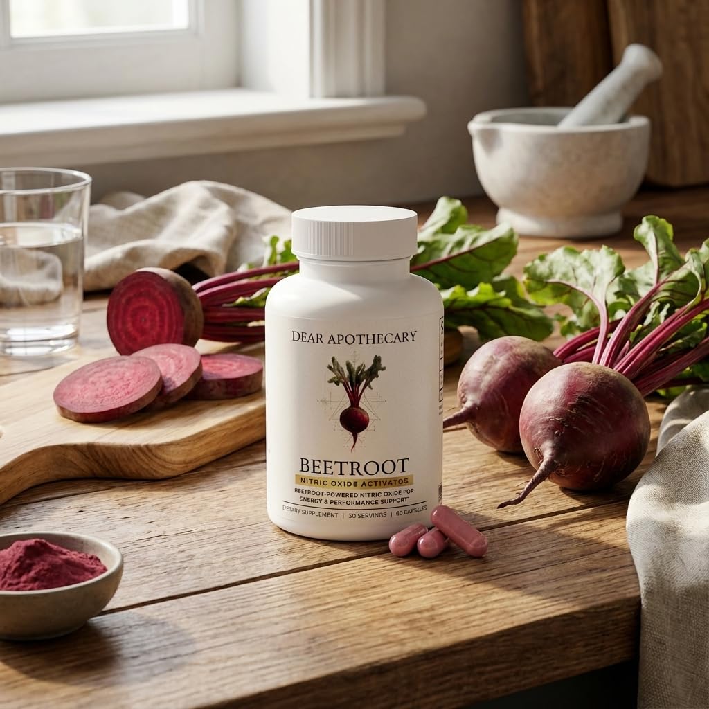 Dear Apothecary Organic Beetroot Capsules | 1300mg Beet Root Powder | Nitric Oxide Precursor | 60 Vegetarian Capsules | Non-GMO, Gluten Free, Vegan - FENGGESTORE20