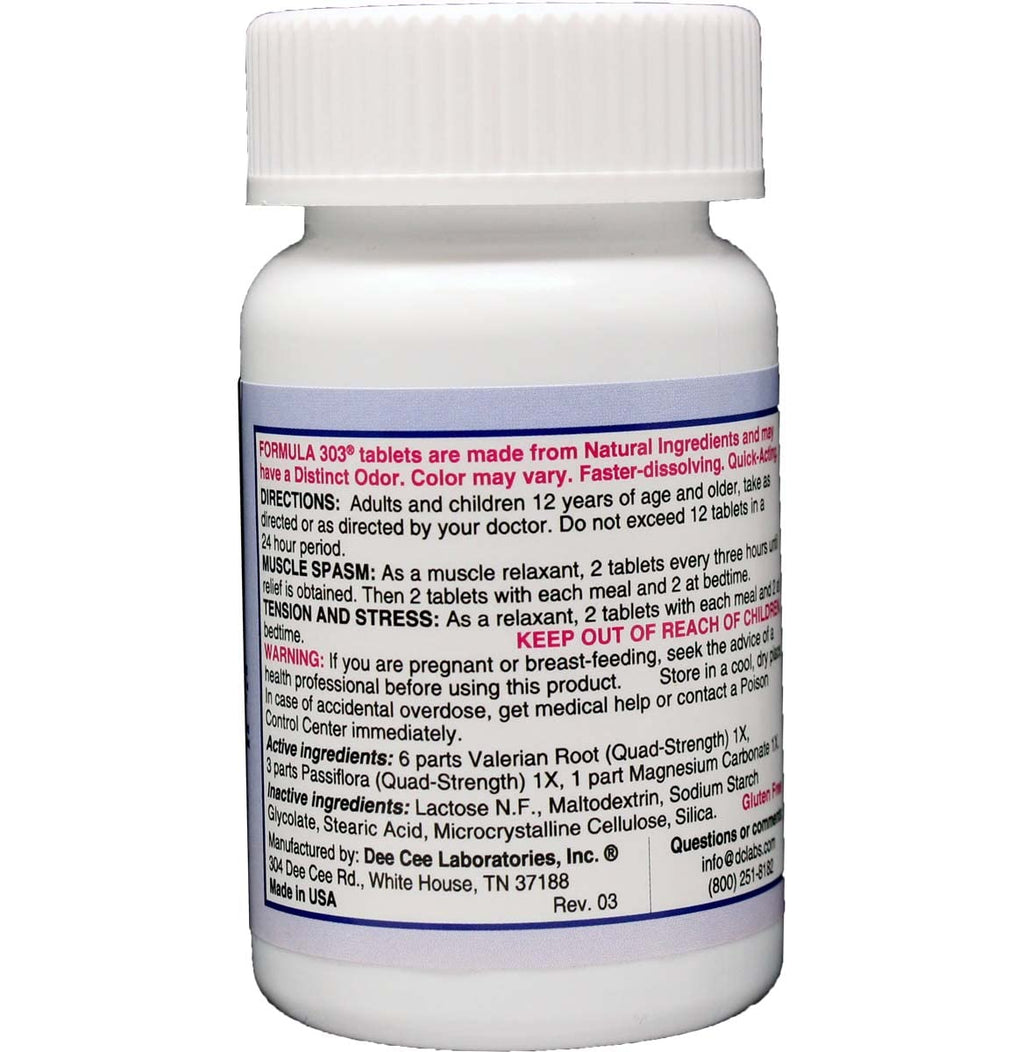Dee CEE Labs Formula 303 Maximum Strength Tablets, 90 Tablets; All-Natural containing Magnesium for Sore Muscles - FENGGESTORE20