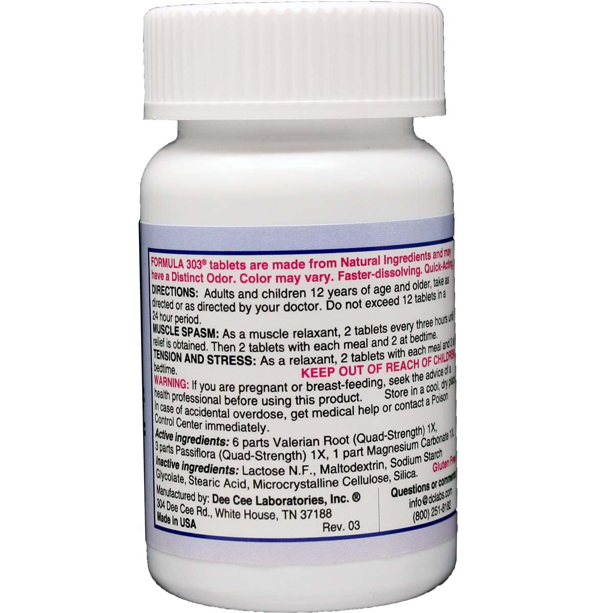 Dee CEE Labs Formula 303 Maximum Strength Tablets, 90 Tablets; All-Natural containing Magnesium for Sore Muscles - FENGGESTORE20