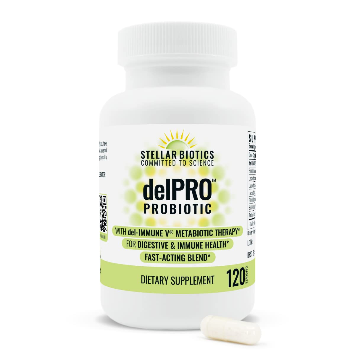Del-Immune V® + Delpro Probiotic & Prebiotic Blend by Stellar Biotics - Promotes Optimal Gut Health, Digestion, Immune Support & Mood (120 Capsules) - FENGGESTORE20