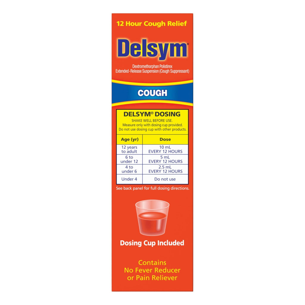 Delsym 12 Hour Cough Medicine for Adults, Powerful Relief for 12 Hours, Cough Suppressant Liquid with Extended-Release Dextromethorphan, Orange Flavor Liquid Cough Syrup, 5 Fl Oz (Pack of 1) - FENGGESTORE20