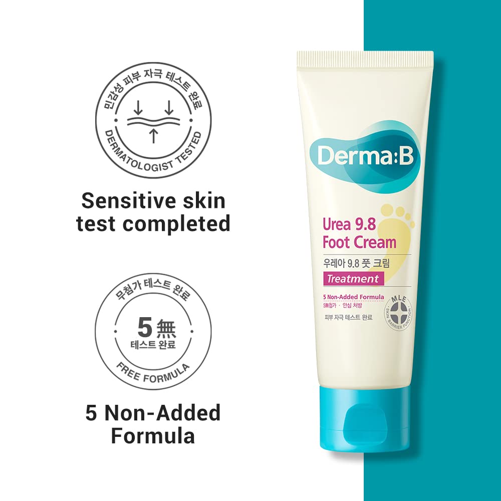 Derma B | Urea 9.8% Foot Cream | Foot Lotion for Dry Cracked Heel Treatment | Camellia Oil, Urea Cream for Feet | Hypoallergenic Leg Cream for Sensitive Skin | Woody Scent Foot Care | 2.7 fl oz (80ml) - FENGGESTORE20