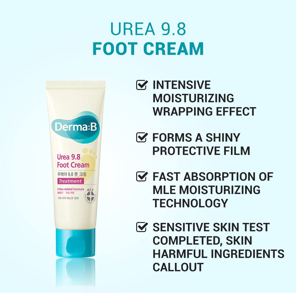 Derma B | Urea 9.8% Foot Cream | Foot Lotion for Dry Cracked Heel Treatment | Camellia Oil, Urea Cream for Feet | Hypoallergenic Leg Cream for Sensitive Skin | Woody Scent Foot Care | 2.7 fl oz (80ml) - FENGGESTORE20