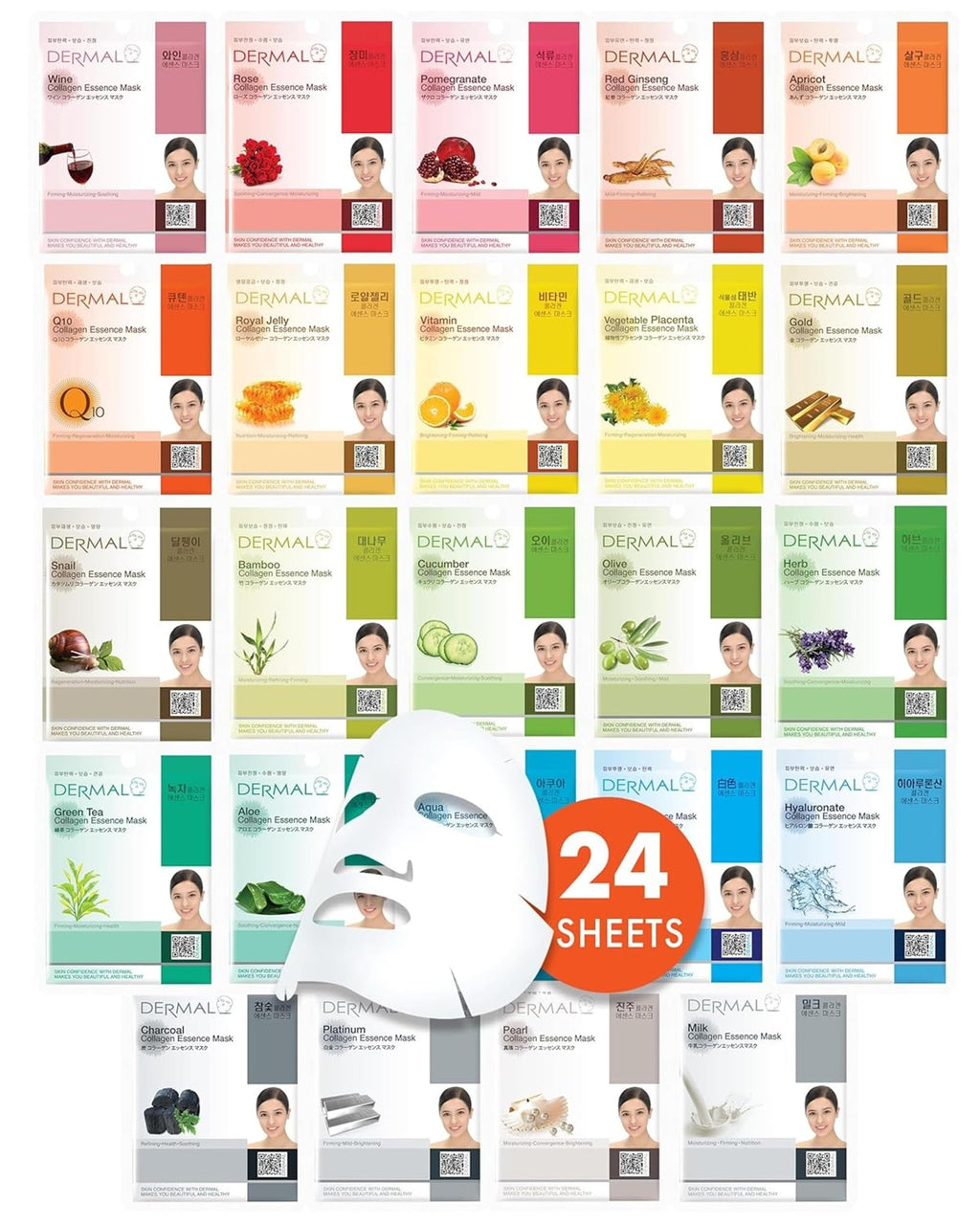 DERMAL 24 Combo Pack Made in Korea Facial Mask – 20+ Years of K-Beauty Experience, - FENGGESTORE20