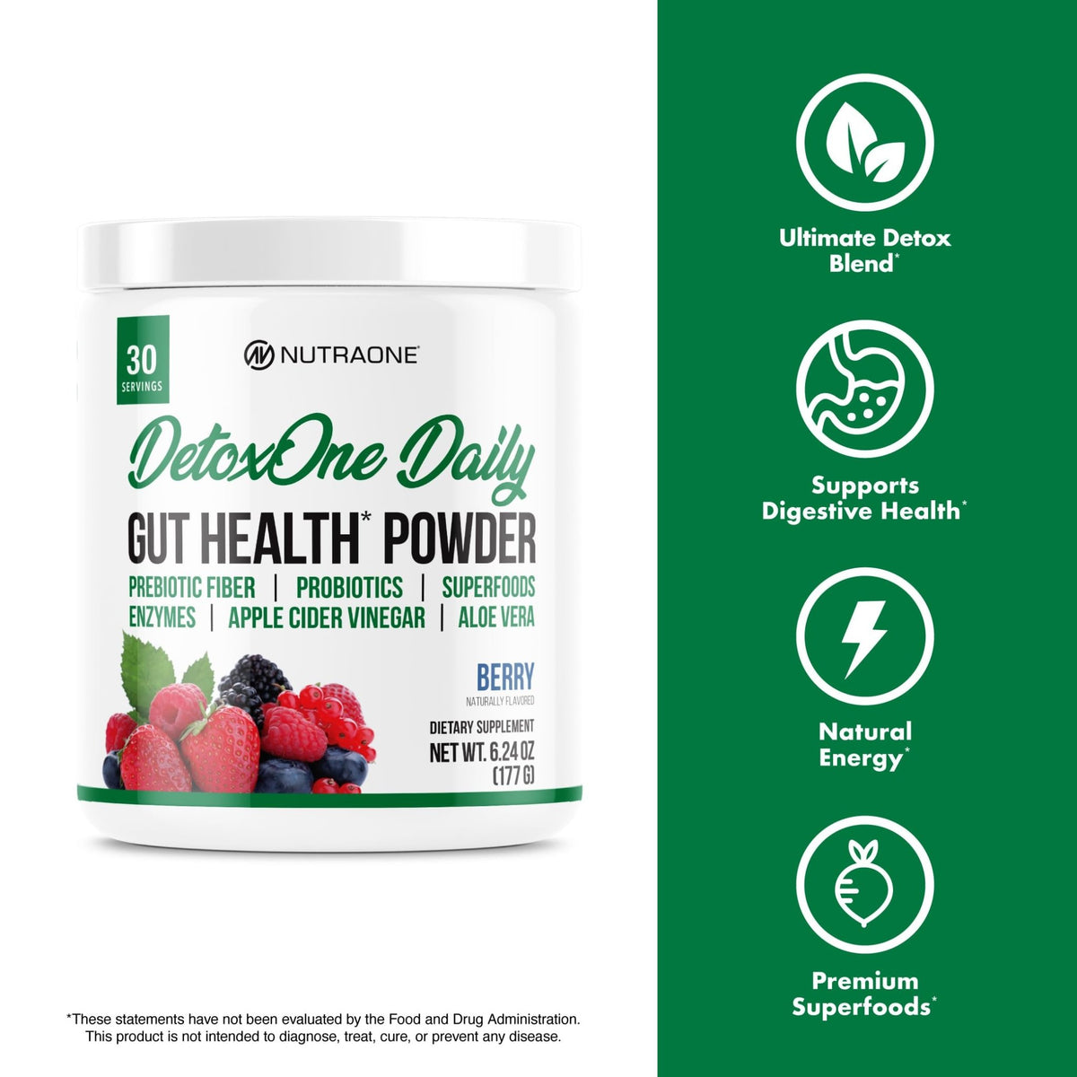 DetoxOne Daily Gut Health Powder* | Supports Normal/Healthy Digestive Function*| Promotes Detoxification*| Boost Energy & Improves Nutrient Absorption* - FENGGESTORE20