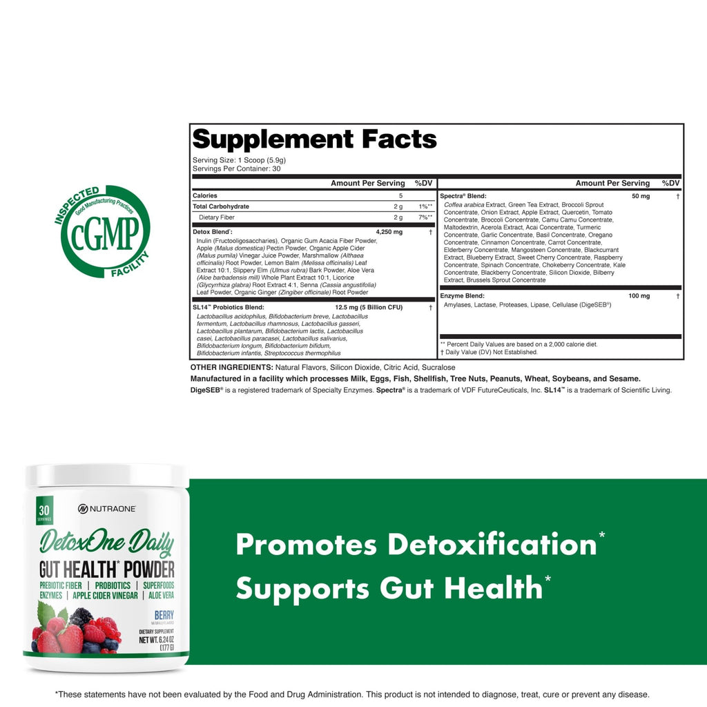 DetoxOne Daily Gut Health Powder* | Supports Normal/Healthy Digestive Function*| Promotes Detoxification*| Boost Energy & Improves Nutrient Absorption* - FENGGESTORE20