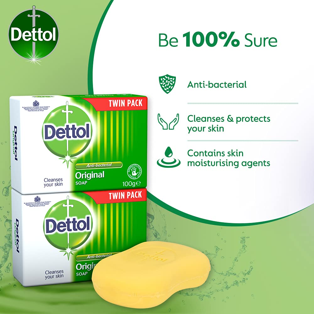 Dettol Anti Bacterial Original Soap 100g Twin Pack Dermatologically Tested - FENGGESTORE20
