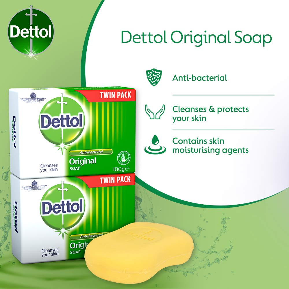 Dettol Anti Bacterial Original Soap 100g Twin Pack Dermatologically Tested - FENGGESTORE20