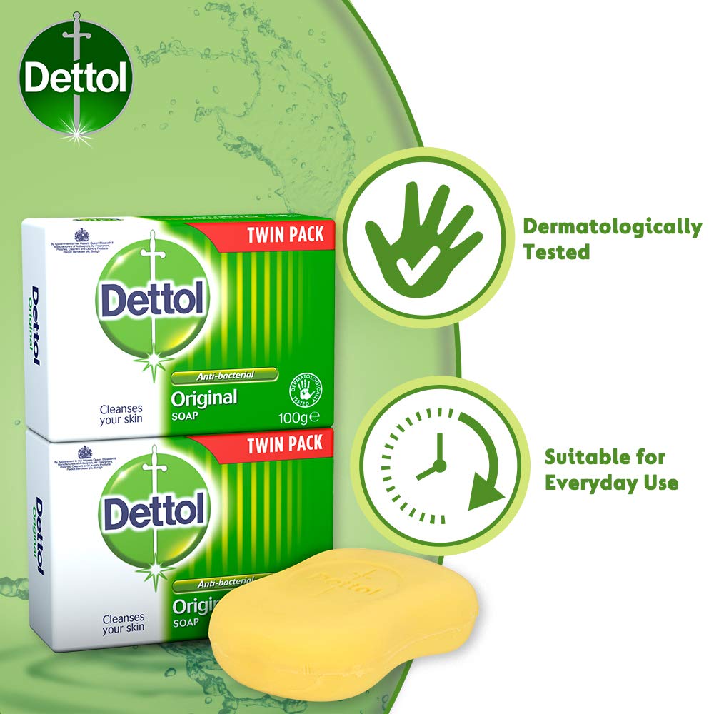 Dettol Anti Bacterial Original Soap 100g Twin Pack Dermatologically Tested - FENGGESTORE20
