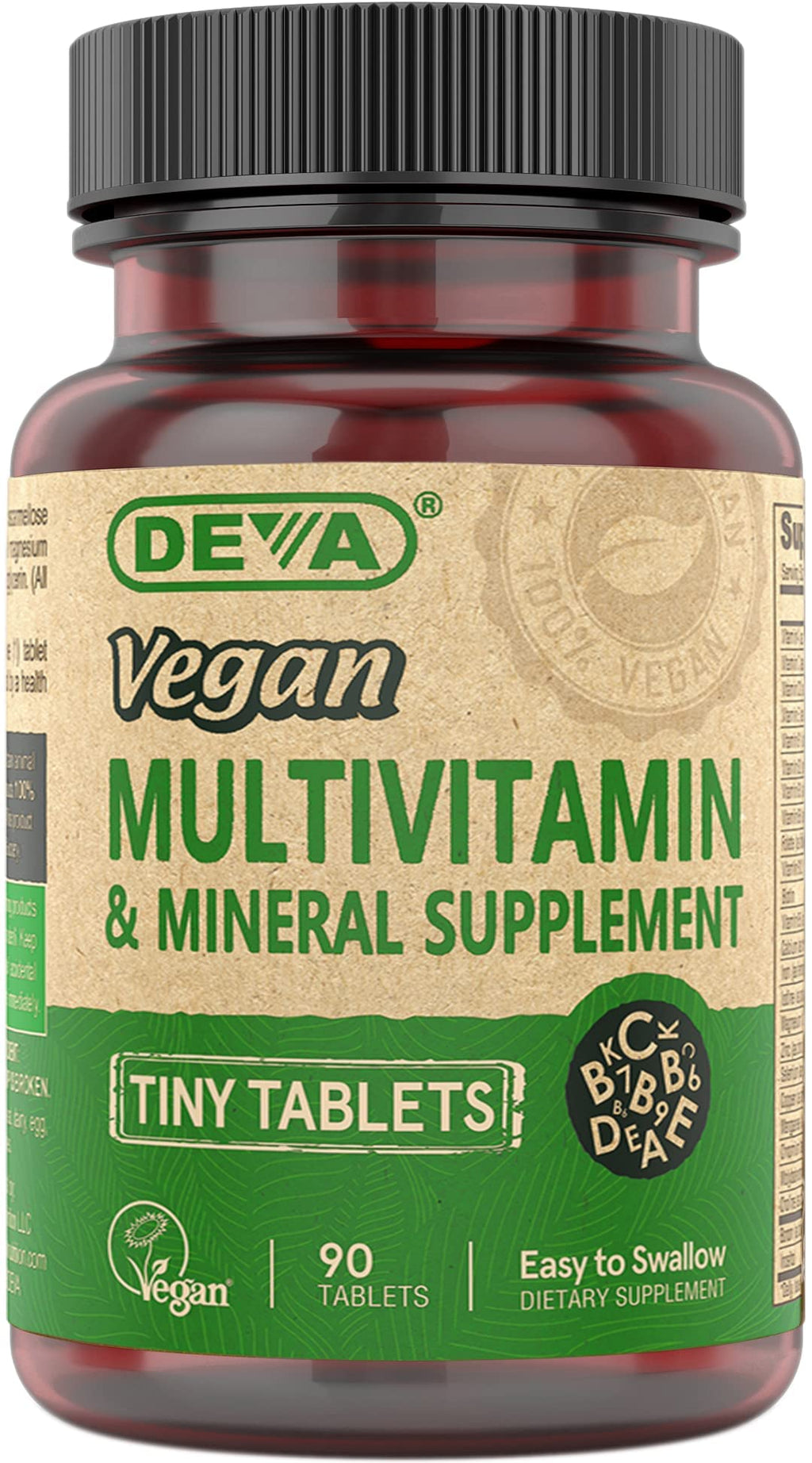 DEVA Vegan Multivitamin for Women & Men with Iron, Vitamin C, E, B Complex Vitamins, Zinc, 90 Tiny Tablets - FENGGESTORE20