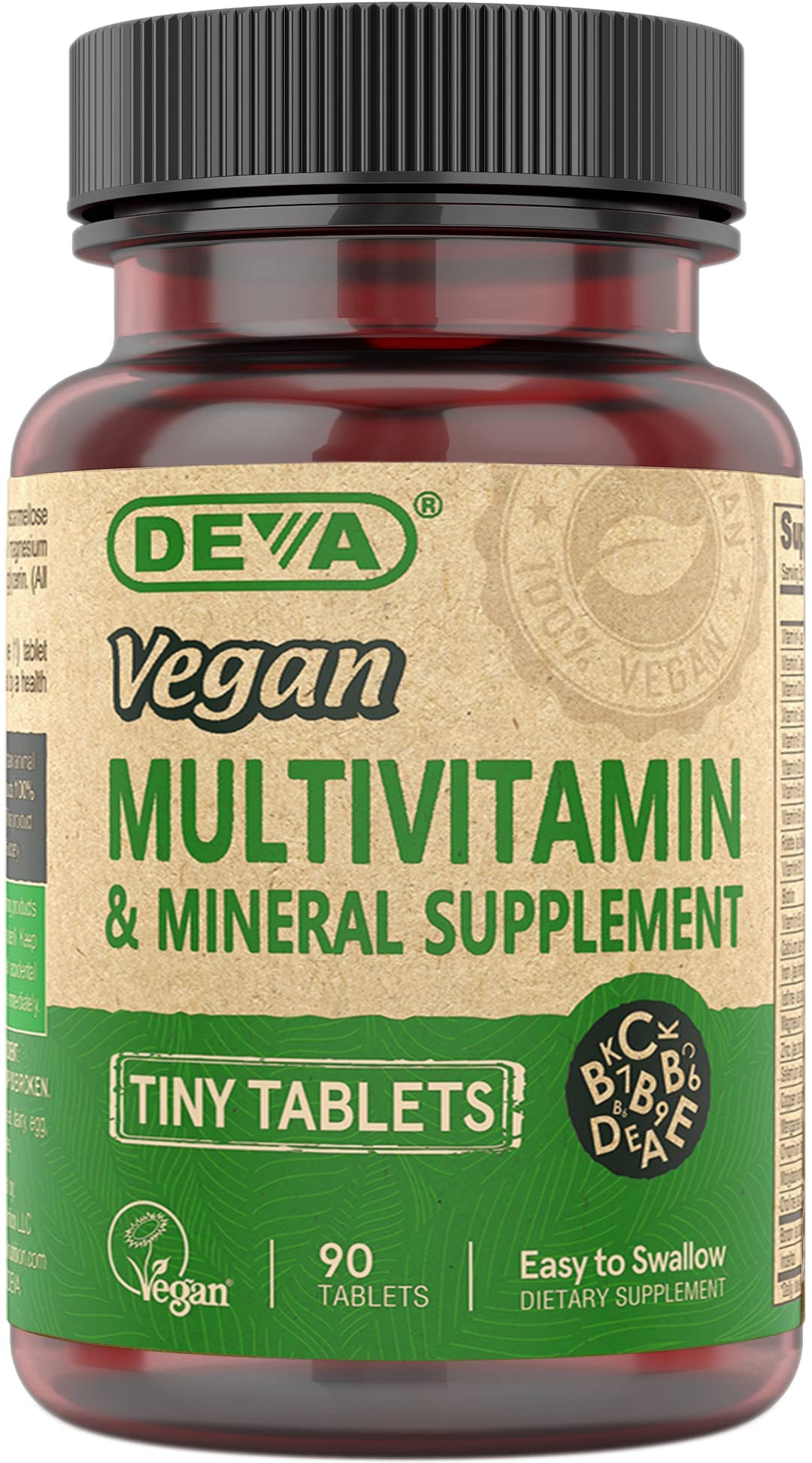 DEVA Vegan Multivitamin for Women & Men with Iron, Vitamin C, E, B Complex Vitamins, Zinc, 90 Tiny Tablets - FENGGESTORE20