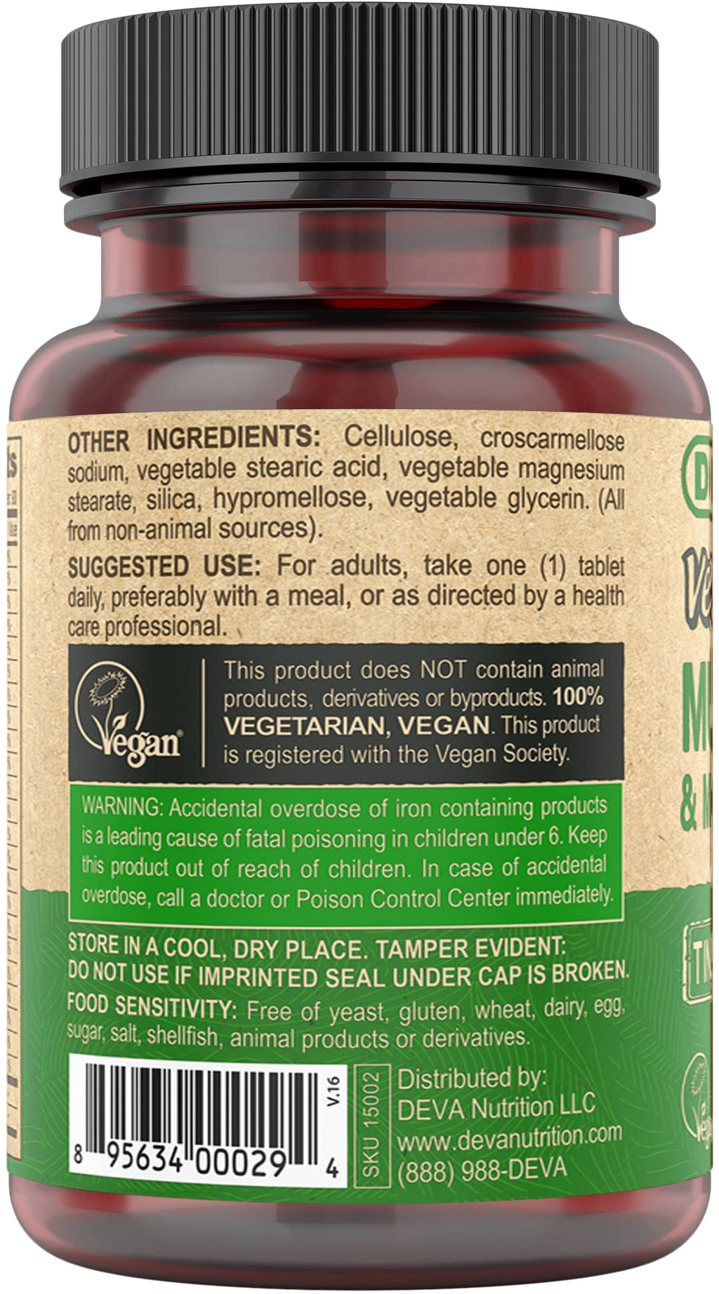 DEVA Vegan Multivitamin for Women & Men with Iron, Vitamin C, E, B Complex Vitamins, Zinc, 90 Tiny Tablets - FENGGESTORE20
