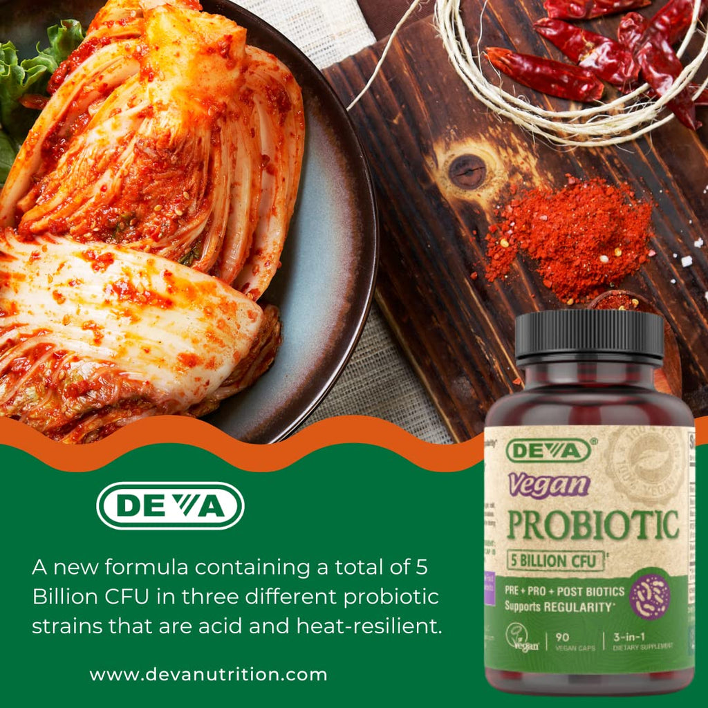 DEVA Vegan Probiotic Supplement - Pre, Pro, and Postbiotics for Digestive Health, 5 Billion CFU, Soil-Based, Spore-Forming, Dairy Free, FOS Prebiotics - FENGGESTORE20