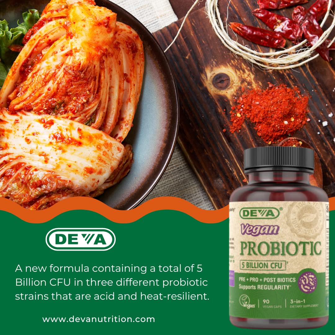 DEVA Vegan Probiotic Supplement - Pre, Pro, and Postbiotics for Digestive Health, 5 Billion CFU, Soil-Based, Spore-Forming, Dairy Free, FOS Prebiotics - FENGGESTORE20