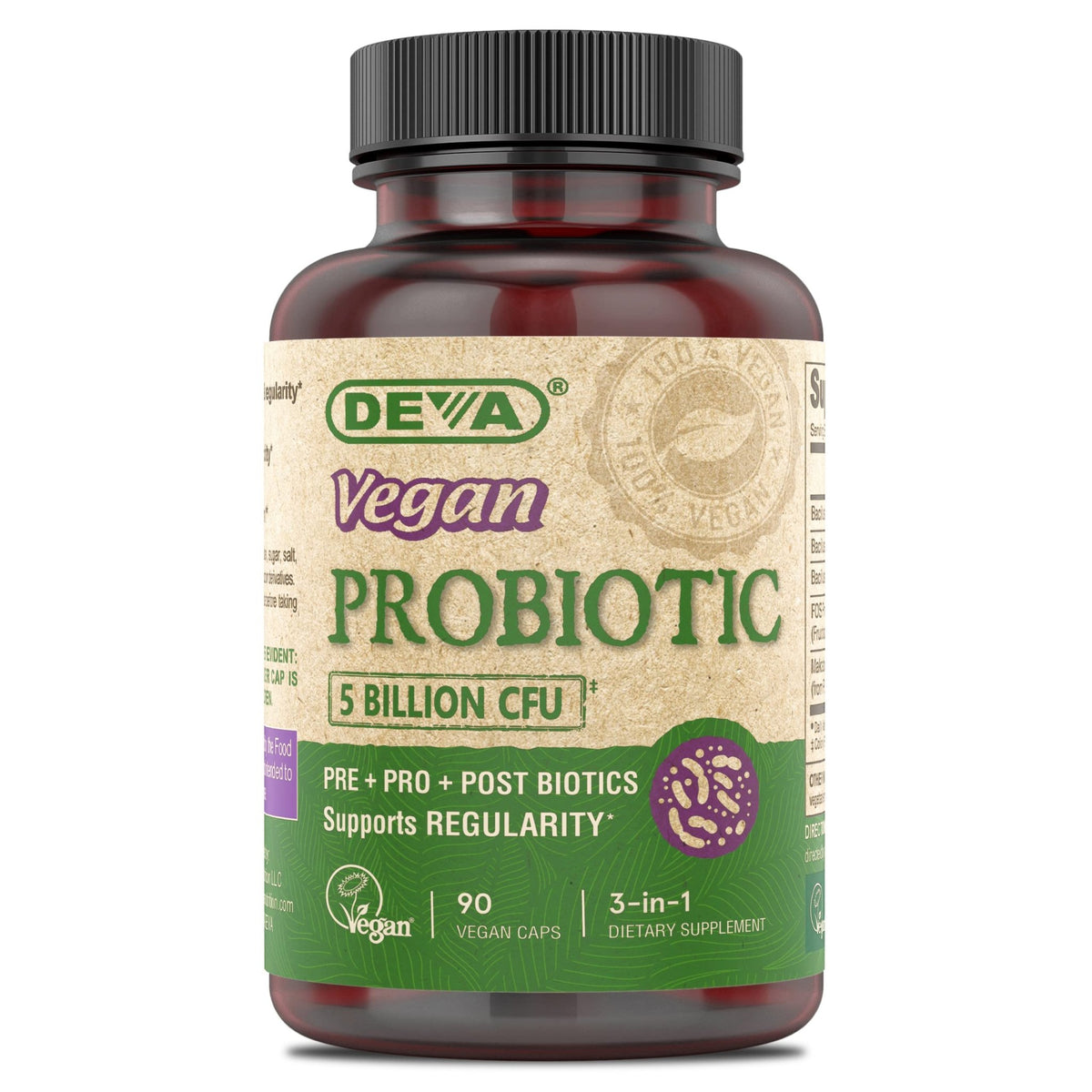 DEVA Vegan Probiotic Supplement - Pre, Pro, and Postbiotics for Digestive Health, 5 Billion CFU, Soil-Based, Spore-Forming, Dairy Free, FOS Prebiotics - FENGGESTORE20
